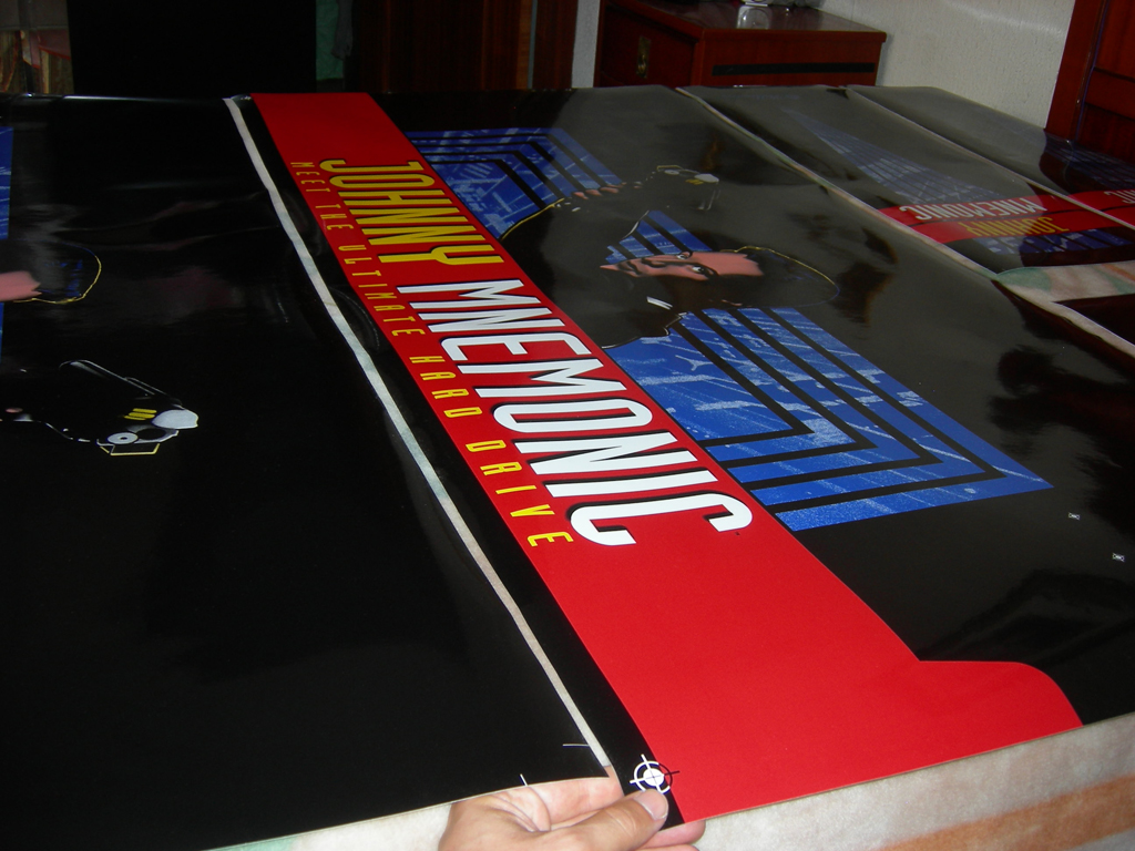 "Johnny Mnemonic Pinball Decals" printed in vinyl with gloss protective